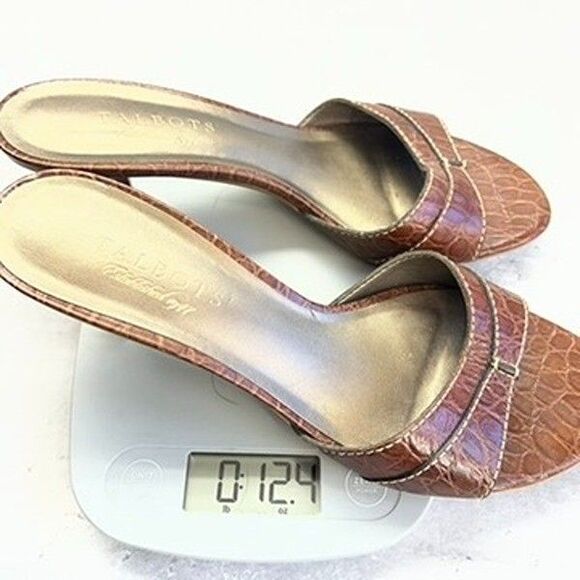 Talbots Brown Croc Embossed Leather Kitten Heel Slide Sandals Womens Size 7.5B - Picture 10 of 10